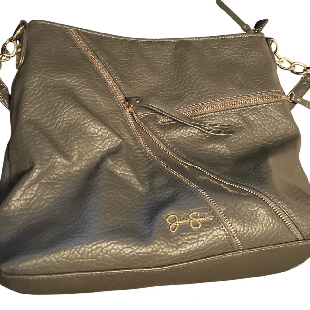 Jessica Simpson Baylinn Hobo Gray‎ Faux Leather Shoulder Bag Chain Strap